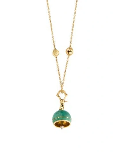 Pre-owned Paul Morelli 18k Enamel Vaulted Meditation Bell Pendant Necklace, 36.25" In Green