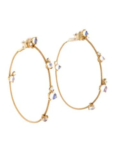 Pre-owned Paul Morelli 18k Moonstone & Diamond Wire Hoop Earrings In Multicolor