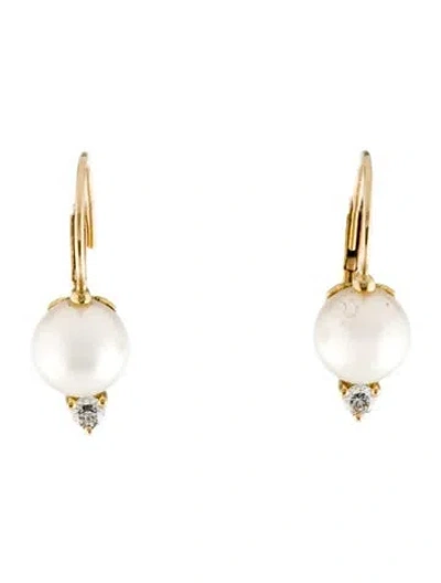 Pre-owned Paul Morelli 18k Pearl & Diamond Drop Earrings In Multi
