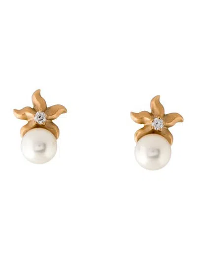 Pre-owned Paul Morelli 18k Pearl & Diamond Starfish Stud Earrings In Multicolor