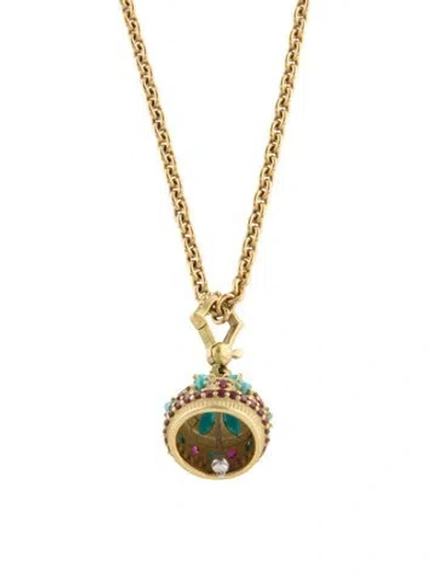 Pre-owned Paul Morelli 18k Ruby & Turquoise Meditation Bell Pendant Necklace, 32" In Multi