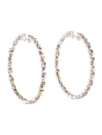 Pre-owned Paul Morelli 18k Sapphire & Diamond Confetti Hoop Earrings In Multi
