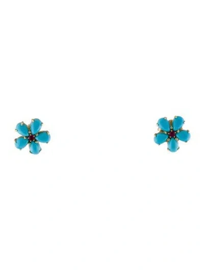 Pre-owned Paul Morelli 18k Turquoise & Ruby Petal Stud Earrings In Multi