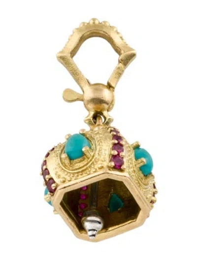 Pre-owned Paul Morelli 18k Turquoise & Ruby Raja Meditation Bell In Multi