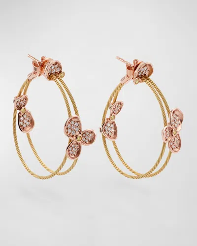 Paul Morelli 18k Yellow And Rose Gold Forget Me Not Double Unity Hoop Earrings With Diamonds