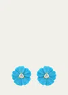 PAUL MORELLI 18K YELLOW GOLD FLOWER STUD EARRINGS WITH DIAMONDS AND TURQUOISE