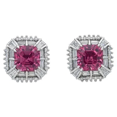 Pre-owned Paul Morelli 3.50 Carats Pink Spinel And Diamond Stud Earrings In 18k White Gold