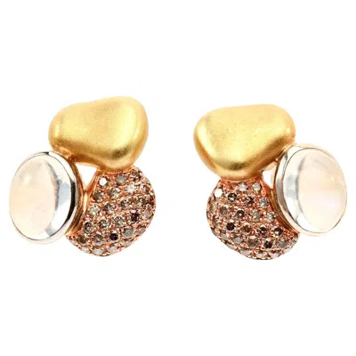 Pre-owned Paul Morelli Gold, Diamond And Moonstone Earrings In Multi