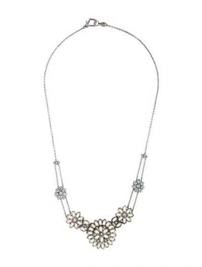 Pre-owned Paul Morelli Mother Of Pearl & Topaz Station Floral Necklace, 18.5" In Multicolor