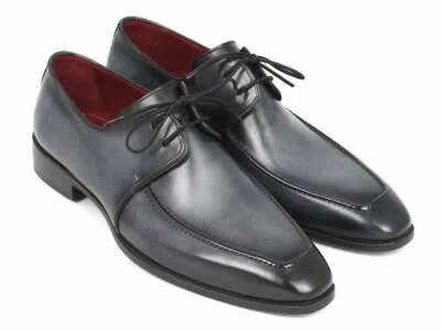 Pre-owned Paul Parkman Gray & Black Apron Derby Shoes For Men (id13sx51)