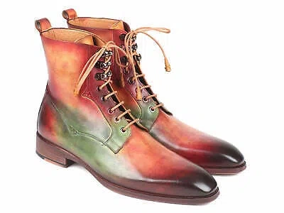 Pre-owned Paul Parkman Men's Green, Camel & Bordeaux Leather Boots (idbt533spr) In Red