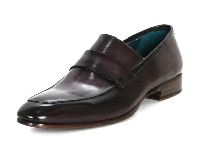 Pre-owned Paul Parkman Men's Loafer Black & Gray Hand-painted Leather Upper Leather Sole