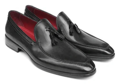 Pre-owned Paul Parkman Men's Tassel Loafer Black Hand Painted Leather (id083-black) In Purple