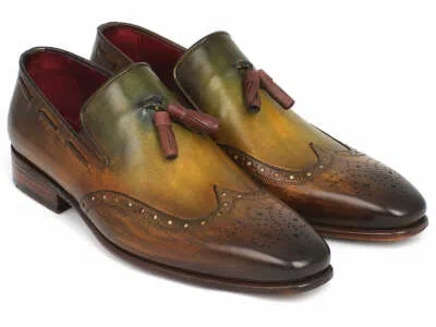 Pre-owned Paul Parkman Men's Wingtip Tassel Loafers Green (idwl34-grn)