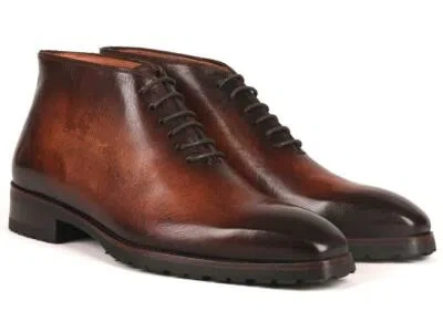 Pre-owned Paul Parkman Mens Shoes Ankle Boots Brown Burnished Leather Handmade 791brw24