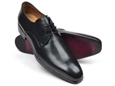 Pre-owned Paul Parkman Mens Shoes Derby Black Leather Italian Calfskin Handmade 34dr-blk