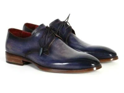 Pre-owned Paul Parkman Mens Shoes Derby Blue Navy Antique Burnished Handmade Pp2279