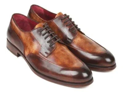 Pre-owned Paul Parkman Mens Shoes Derby Brown Dual Tone Calfskin Leather Handmade 995-brw