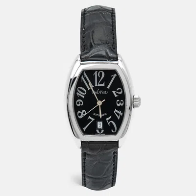 Pre-owned Paul Picot Black Stainless Steel Alligator Leather Firshire 4097 Unisex Wristwatch 33 Mm