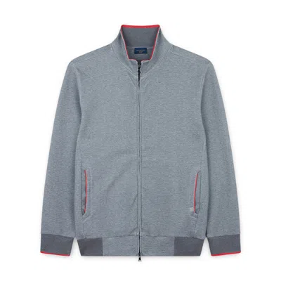 Paul & Shark Felpa Zip-up In Cotone Active Fleece Con Profili A Contrasto In Grigio