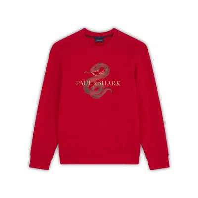 Paul & Shark Felpa In Cotone Active Fleece Con Stampa Year Of The Snake In Rosso
