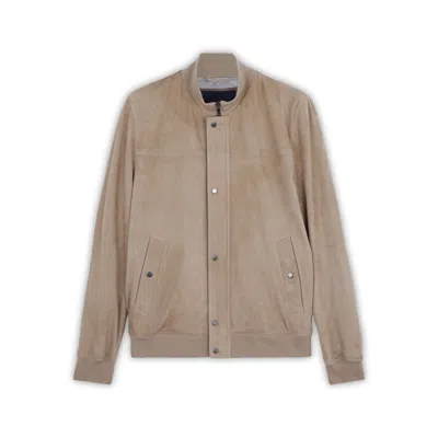 Paul & Shark Bomber In Suede Aqualeather In Beige