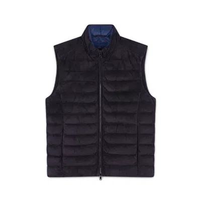 Paul & Shark Gilet In Suede Aqualeather In Blu