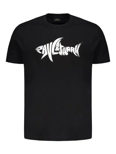 PAUL & SHARK BLACK CREWNECK SHARK PRINT T-SHIRT