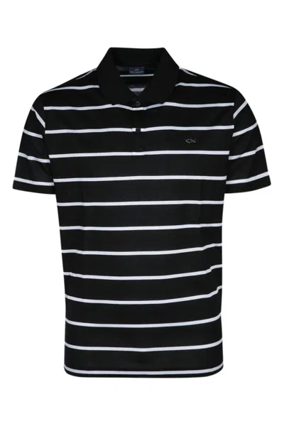 Paul & Shark Black Short Sleeve Striped Polo In Nero Bianco
