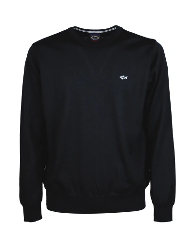 Paul & Shark Black Sweater With Embroidered Logo In 11nero