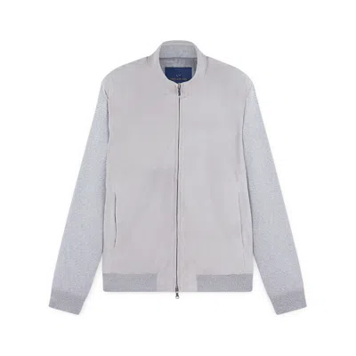Paul & Shark Bomber Hybrid In Suede Aqualeather In Bianco-grigio