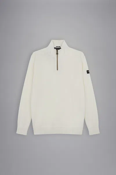 Paul & Shark Maglia Con Zip In Lana Bretagne Con Badge Iconico In Bianco Latte