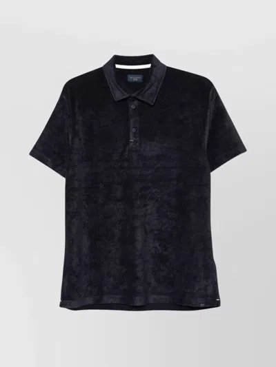 Paul & Shark Collared Velvet Short Sleeve Polo In Black
