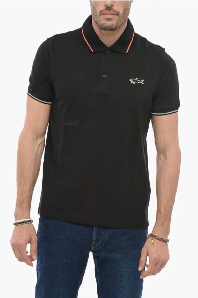 Paul & Shark Contrasting Trims 2-buttons Cotton Polo Shirt In Black