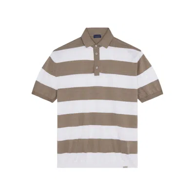 Paul & Shark Cotton And Silk Polo Shirt With Maxi Striped Pattern In Bianco-beige