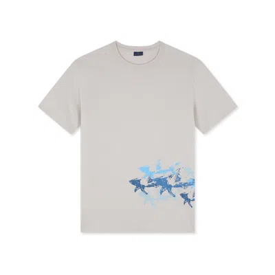 Paul & Shark T-shirt In Jersey Di Cotone Con Stampa Sharks Effetto Distressed In Beige