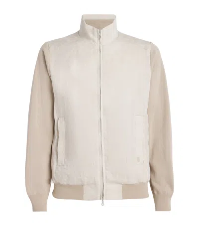 Paul & Shark Cotton-linen Hybrid Bomber Jacket In Beige