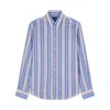Paul & Shark Camicia In Mussola Di Cotone In Bianco Righe Blu Arancio Grigio