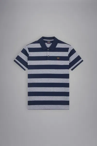 Paul & Shark Polo In Cotone Piqué Con Badge Iconico In Blu Grigio Medio