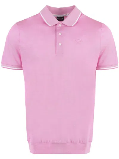 Paul & Shark Ribbed Polo Shirt Short Sleeves In Pink