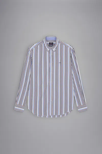 Paul & Shark Camicia In Popeline Di Cotone In Bco Righe Blu Moro Bluette