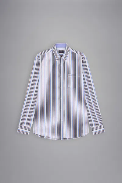 Paul & Shark Camicia In Popeline Di  Cotone In Bco Righe Blu Moro Bluette