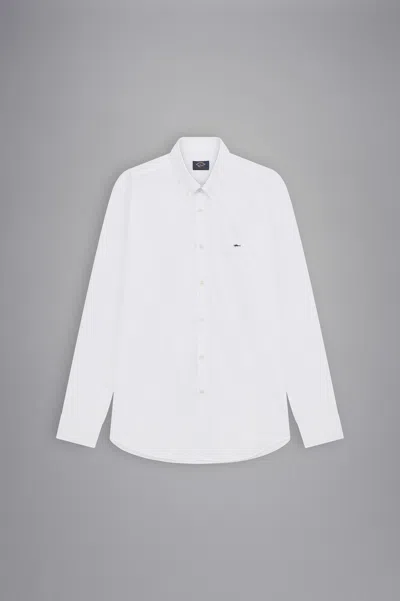 Paul & Shark Camicia In Popeline Di Cotone In Bianco