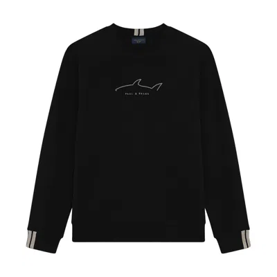 Paul & Shark Felpa In Cotone Con Active Fleece Con Shark Ricamato In Nero