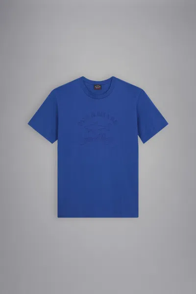 Paul & Shark T-shirt In Cotone Con Logo Stampato In Bluette