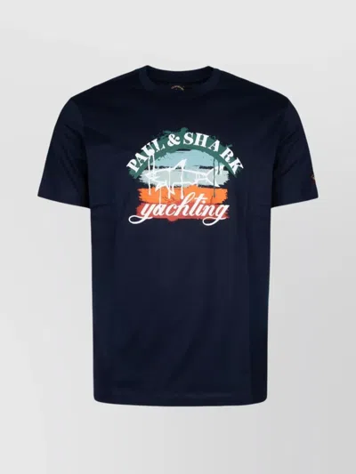 Paul & Shark Crew Neck Graphic Print Short Sleeves In Black