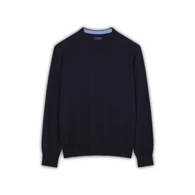 Paul & Shark Maglia Girocollo In Cotone E Cashmere Con Finiture In Pelle In Blu
