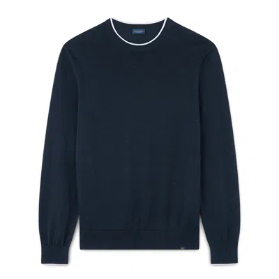 Paul & Shark Maglia Girocollo In Cotone E Seta Con Profilo A Contrasto In Blu