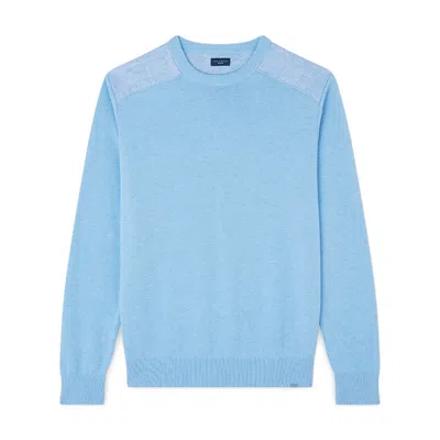Paul & Shark Maglia Girocollo In Fresco Cotone Con Dettagli In Lino In Azzurro