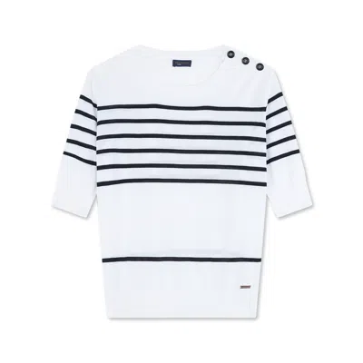Paul & Shark Maglia Girocollo In Fresco Cotone In Bianco-blu